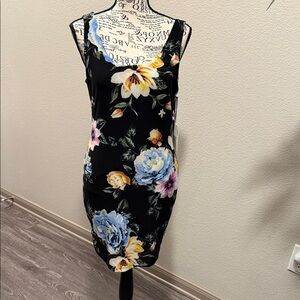 Iris Floral Midi Dress - Black with Blue and Yellow